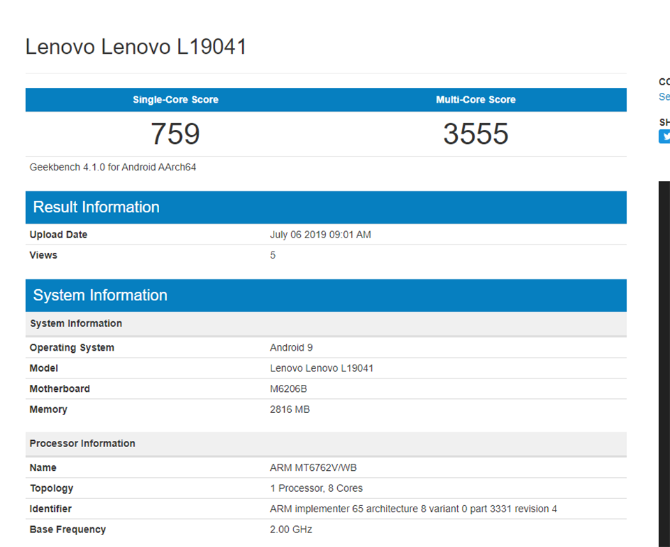 Lenovo A6 Note lộ cấu hình trên Geekbench