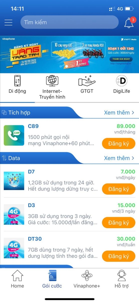 Đăng ký 4G Vinaphone 03