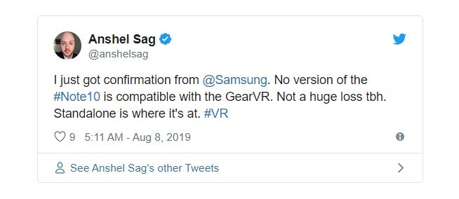 Galaxy Note 10 không còn hỗ trợ kính thực tế ảo GearVR 1