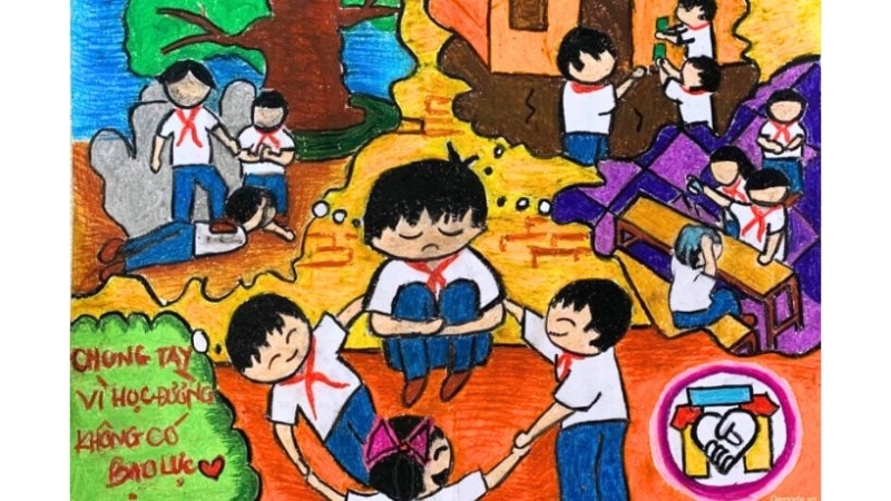 Vẽ tranh bạo lực học đường đơn giản và đẹp 11