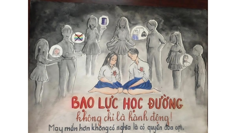 Vẽ tranh bạo lực học đường đơn giản và đẹp 10.