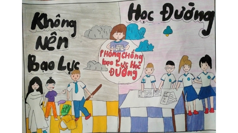 Vẽ tranh bạo lực học đường đơn giản và đẹp 7