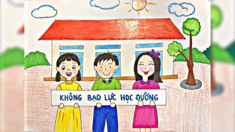 Vẽ tranh bạo lực học đường đơn giản và đẹp 4