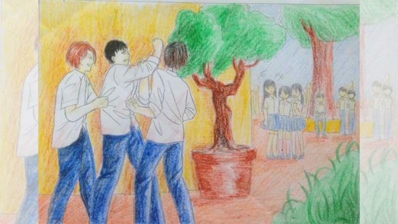Vẽ tranh bạo lực học đường đơn giản và đẹp 5
