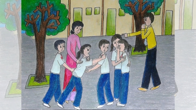 Vẽ tranh bạo lực học đường đơn giản và đẹp 13