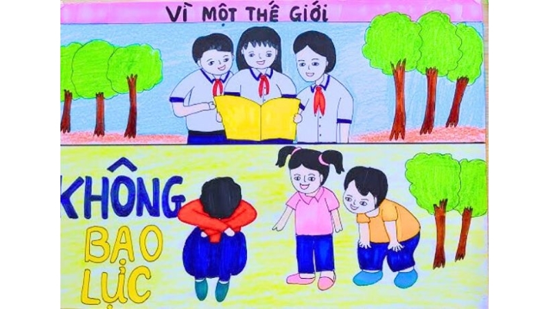 Vẽ tranh bạo lực học đường đơn giản và đẹp 6