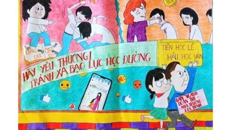 Vẽ tranh bạo lực học đường đơn giản và đẹp 8