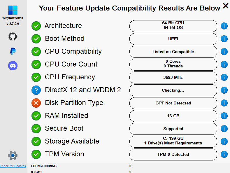 Các tiêu chí như CPU, RAM, TPM