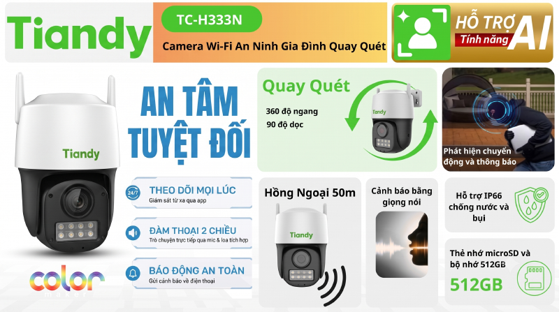 Camera giám sát ngoài trời IP 3MP Tiandy TC-H333N - hình 1