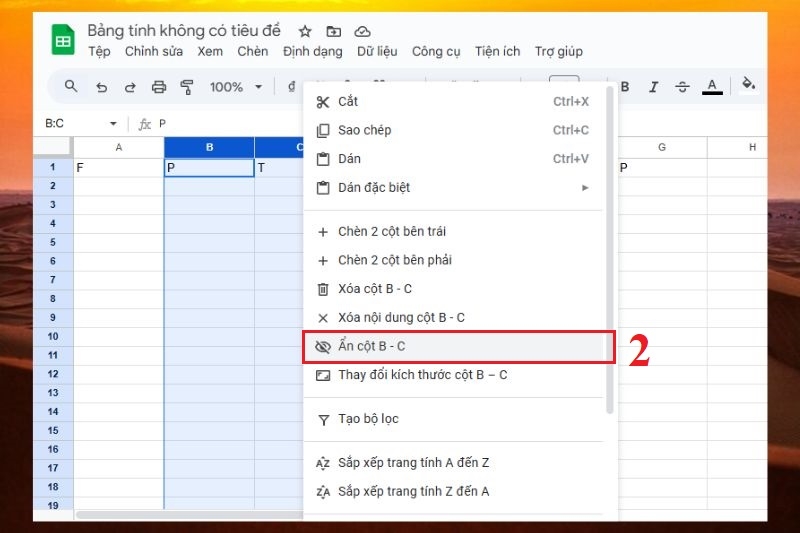 Ẩn cột trong Google Sheet ảnh 3