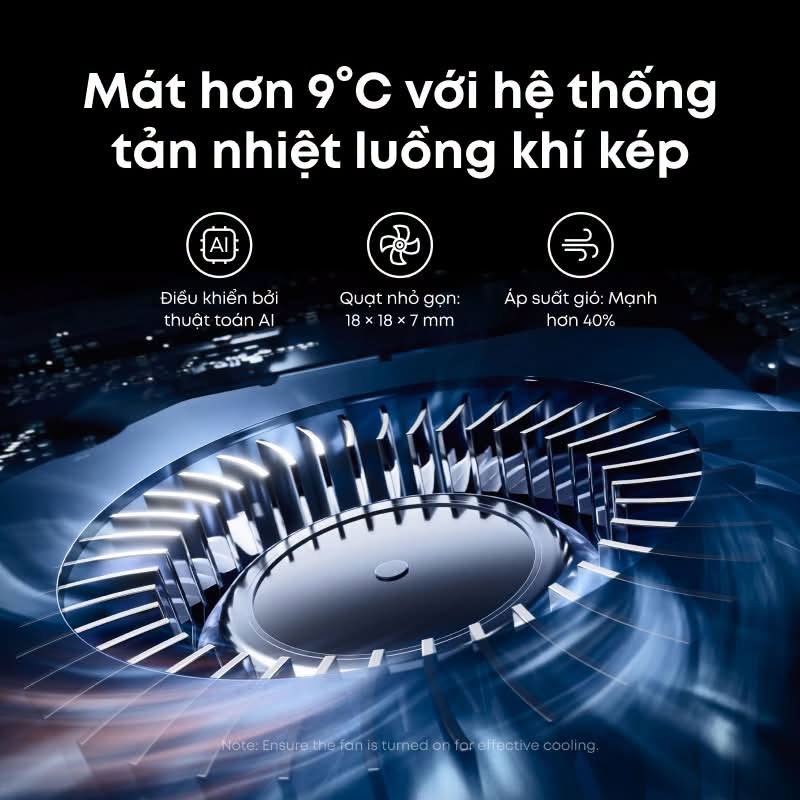 Hệ thống tản nhiệt luồng khí kép trên Anker MagGo Power Bank 2 Pro giúp giảm nhiệt khi sạc ở công suất cao.