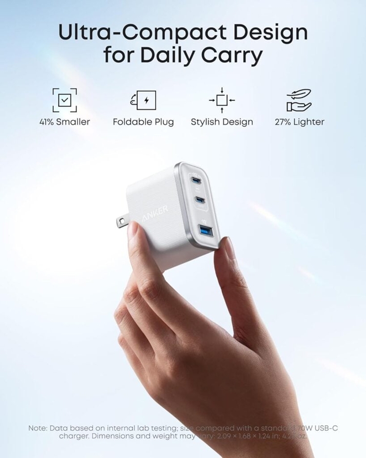 Anker ra mắt bộ sạc Nano 70W 3 cổng, có thể sạc Galaxy S25 Ultra và iPhone 16 cùng lúc - hình 1