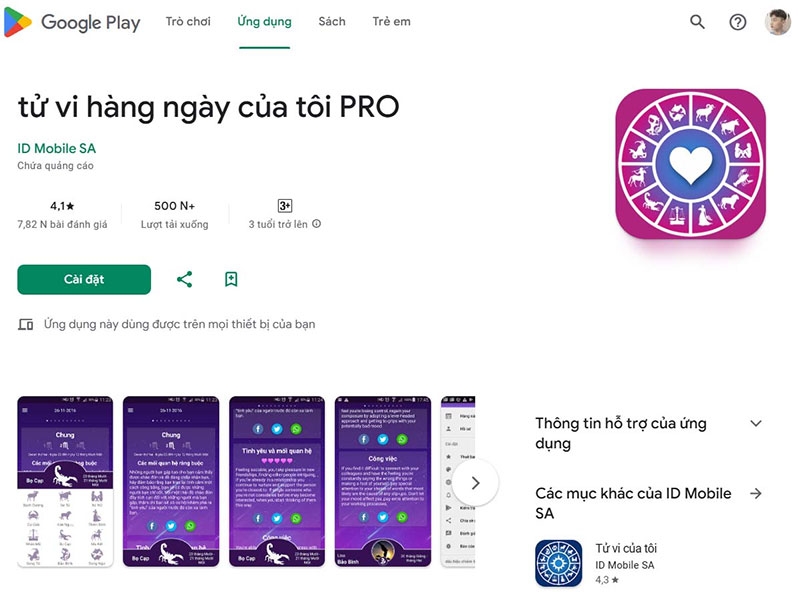 App xem tử vi hình 10