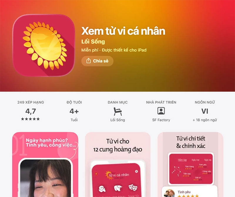 App xem tử vi hình 9