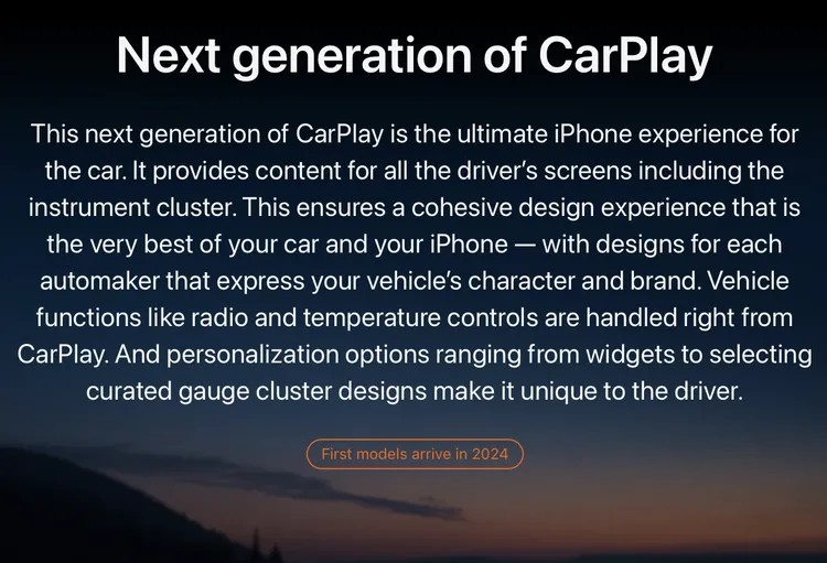 Trang web của Apple vẫn cho biết “Các mẫu đầu tiên sẽ xuất hiện vào năm 2024”, điều này dường như… khó xảy ra. Ảnh chụp màn hình: Apple