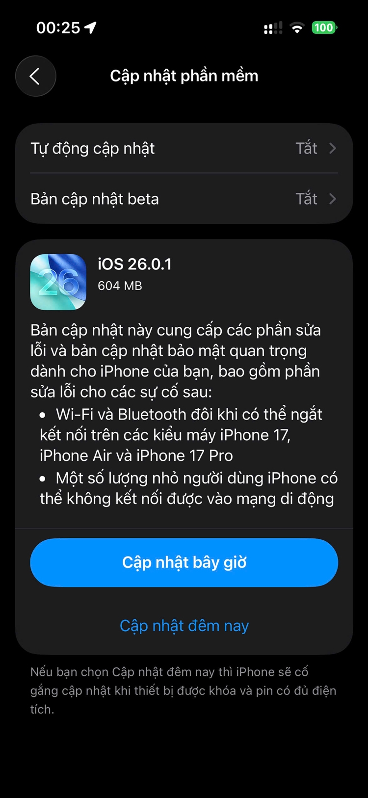 Apple phát hành iOS 26.0.1, sửa nhiều lỗi cho iPhone Air và iPhone 17 Pro
