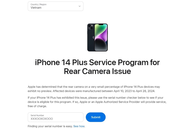 Apple ra mắt chương trình dịch vụ cho iPhone 14 Plus bị lỗi camera sau miễn phí