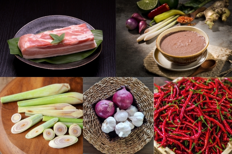 Nguyên liệu làm món ba chỉ kho mắm ruốc