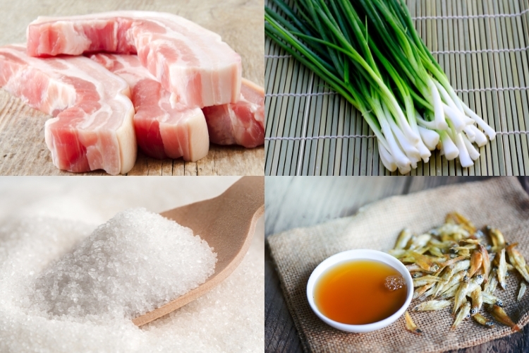 Nguyên liệu làm món ba chỉ rang cháy cạnh