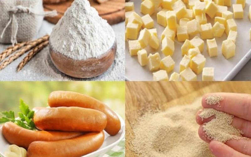 Chuẩn bị nguyên liệu làm bánh mì xúc xích chà bông