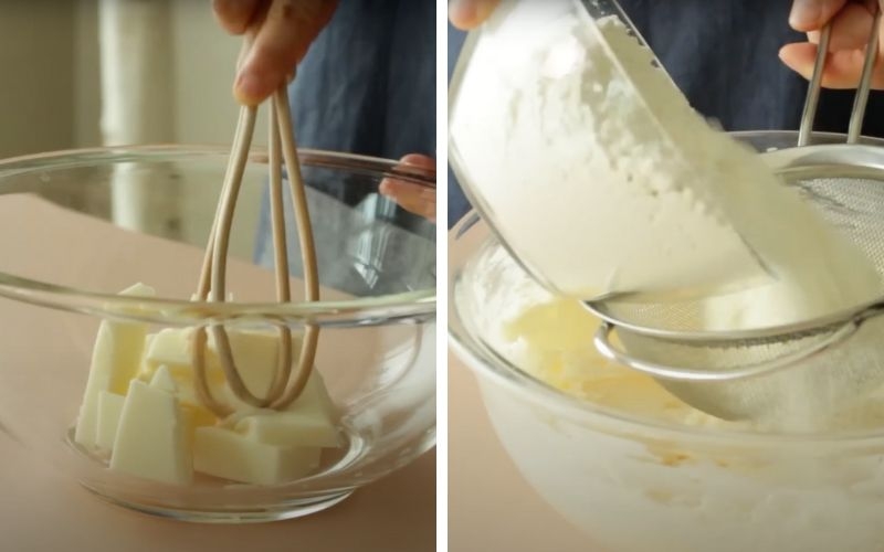 Trộn bột làm bánh que socola