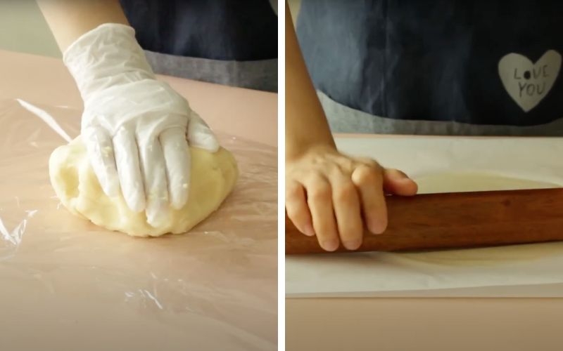 Cán bột và chia bột làm bánh que socola