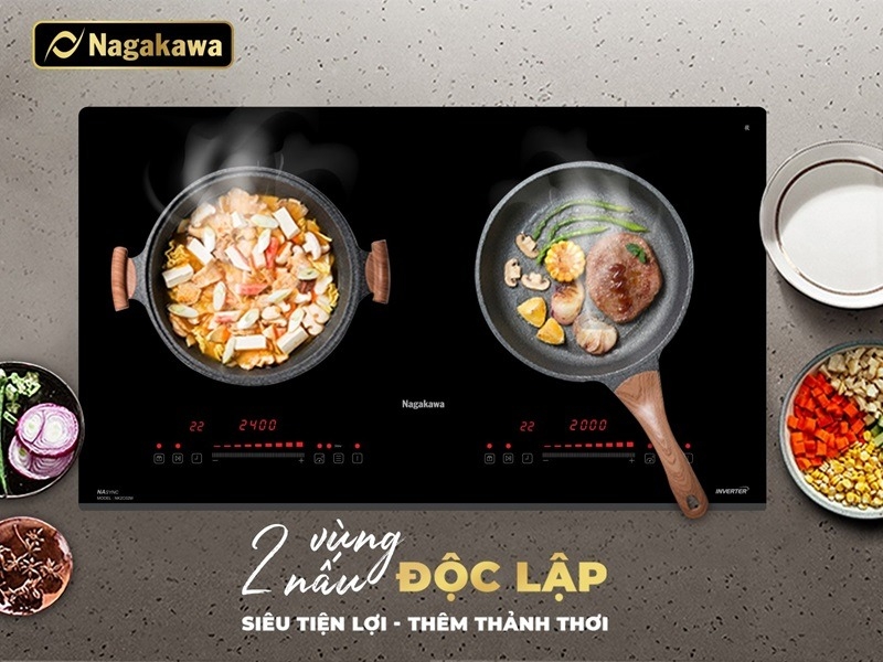 Bếp điện từ đôi Nagakawa NK2C02M với 9 mức công suất