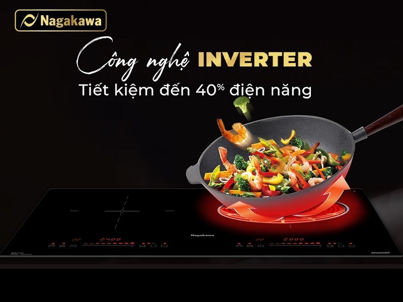 Bếp điện từ đôi Nagakawa NK2C02M tích hợp công nghệ inverter tiết kiệm điện