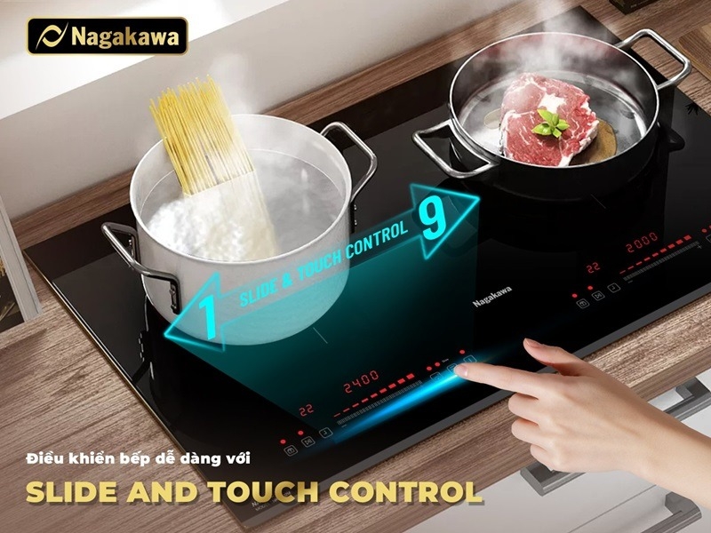 Bếp điện từ đôi Nagakawa NK2C02M với nhiều chế độ nấu tiện lợi