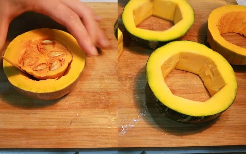 Gọt vỏ và cắt bí đỏ