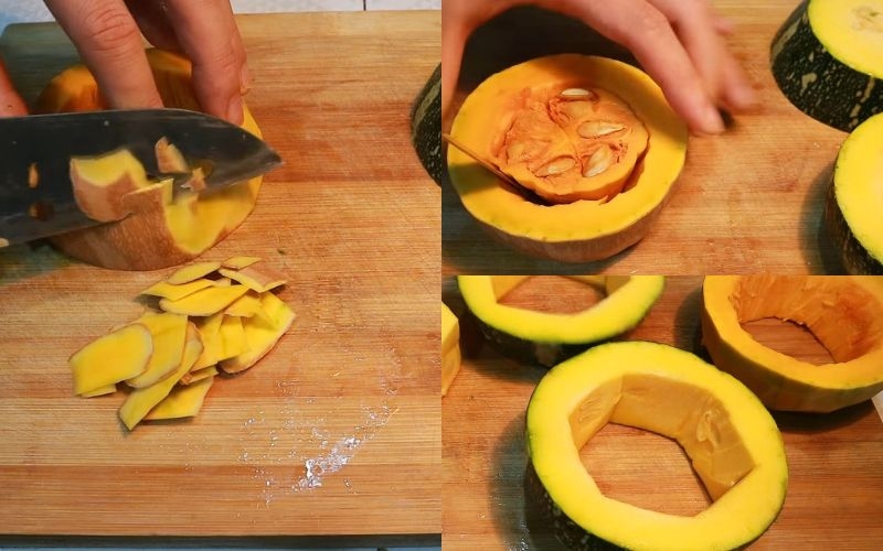 Cắt bí đỏ thành dạng khoanh