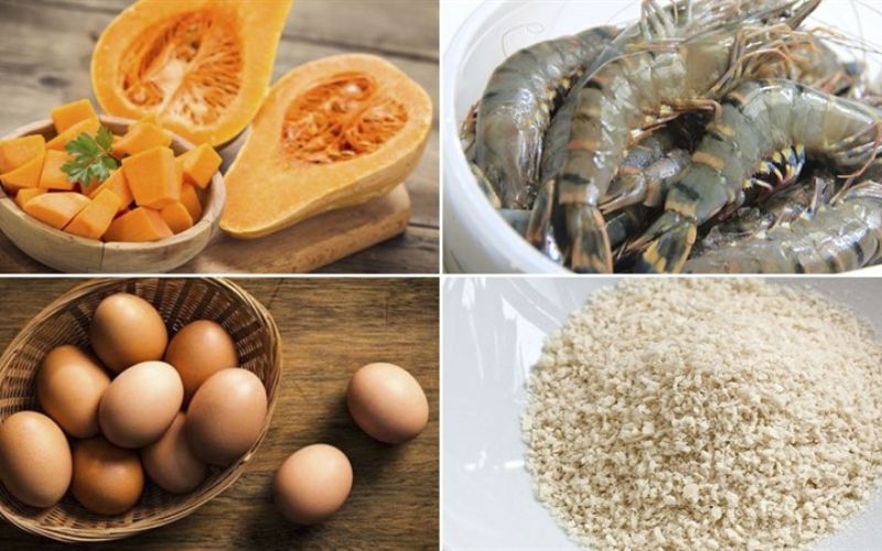 Nguyên liệu làm bí đỏ chiên thịt tôm