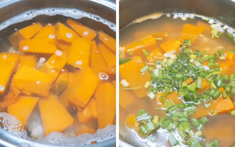 Canh bí đỏ nấu tôm khô