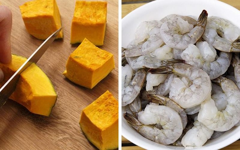 Sơ chế nguyên liệu làm bí đỏ nấu tôm thịt viên