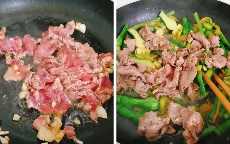 Làm bí nụ xào thịt bò