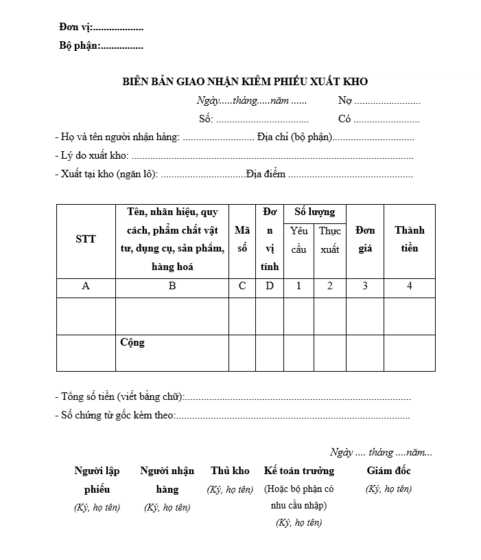 bien ban giao nhan hang hoa kiem phieu xuat kho