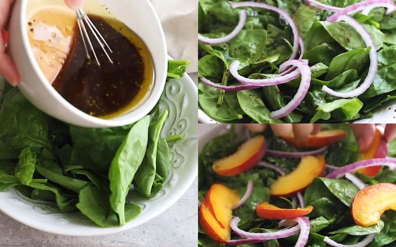 Trộn salad đào rau bina