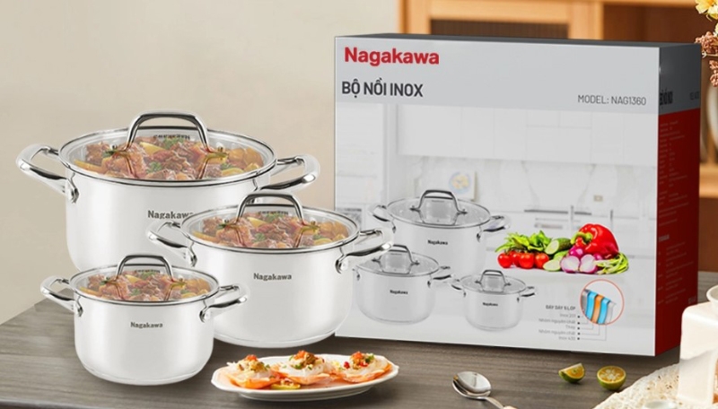 Bộ 3 nồi inox 5 đáy Nagakawa NAG1360 - hình 7