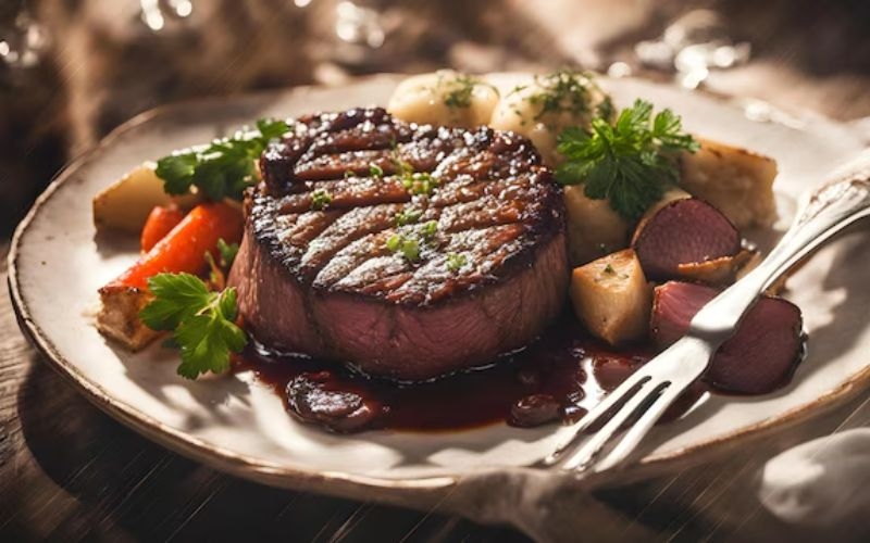 Hoàn thành bò bít tết sốt mật ong