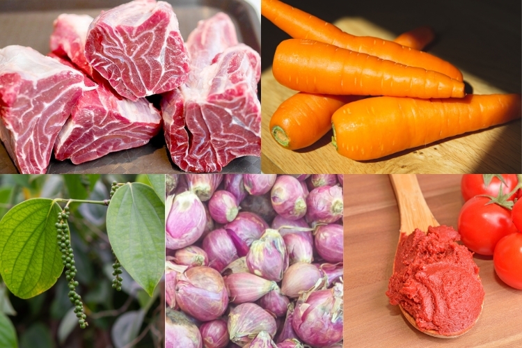 Nguyên liệu nấu bò hầm tiêu xanh