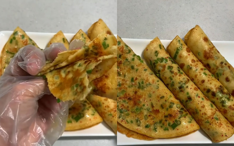 Hoàn thành bánh bột mì rán hành
