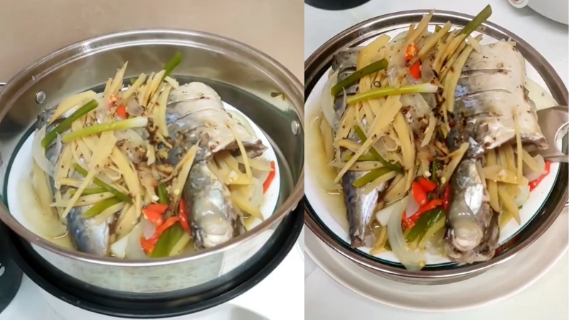 Cá bạc má hấp với gừng