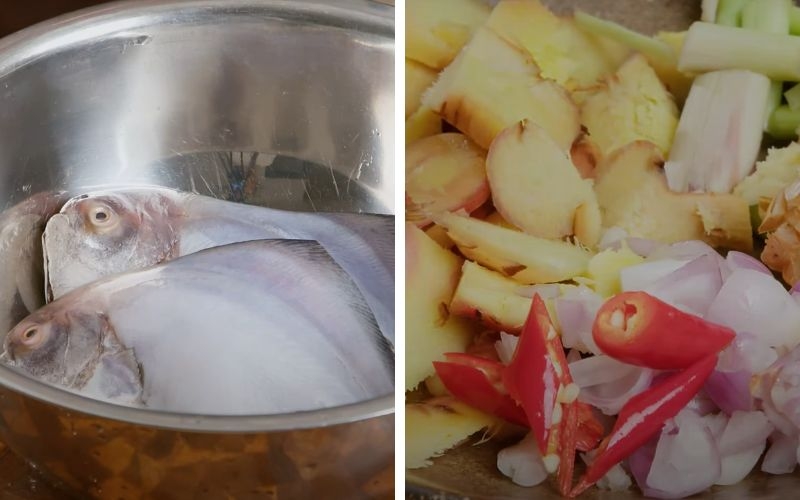 Sơ chế nguyên liệu làm cá chim kho riềng