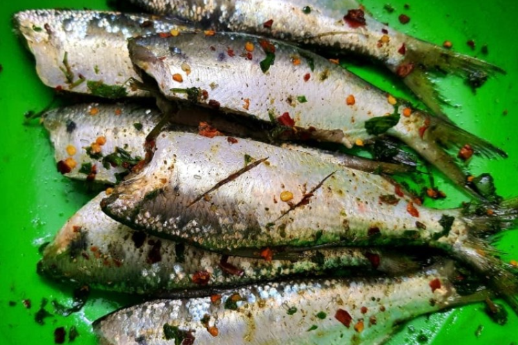 Cá mòi nướng lá húng quế bằng nồi chiên không dầu hình 6