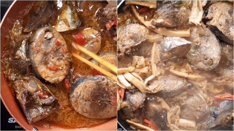 Cá ngừ kho măng 4