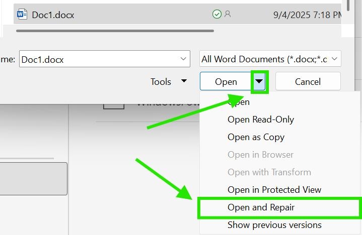 khôi phục file Word bị lỗi trong Office 2016 - Hình 4