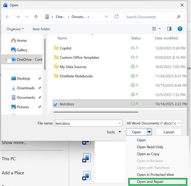 khôi phục file Word bị lỗi trong Office 2016 - Hình 5