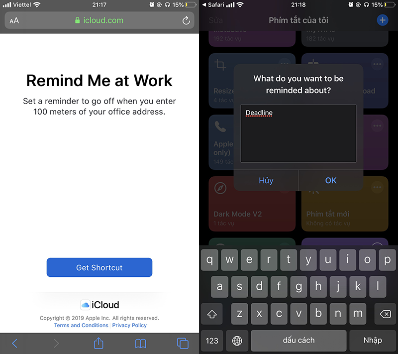Các phím tắt Siri Shortcuts 2