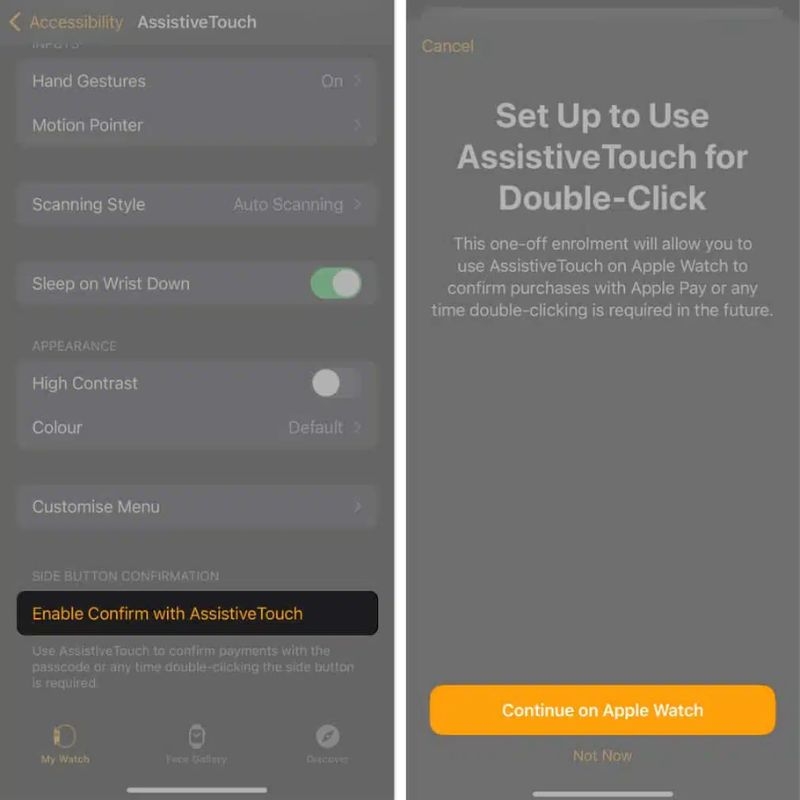 Sử dụng AssistiveTouch để xác nhận thanh toán trên Apple Watch