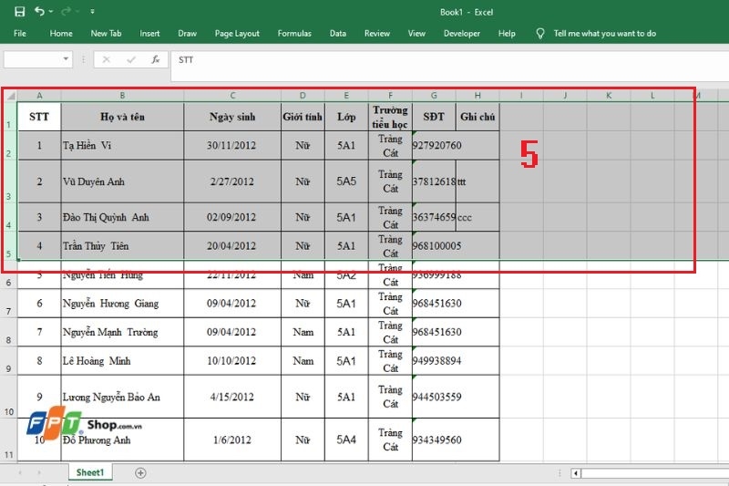 Cách bôi đen hàng cột trong Excel bằng phím tắt ảnh 5